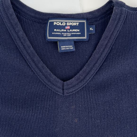 90s Polo Sport ribbed v neck tshirt 1990s vintage - Picture 3 of 5